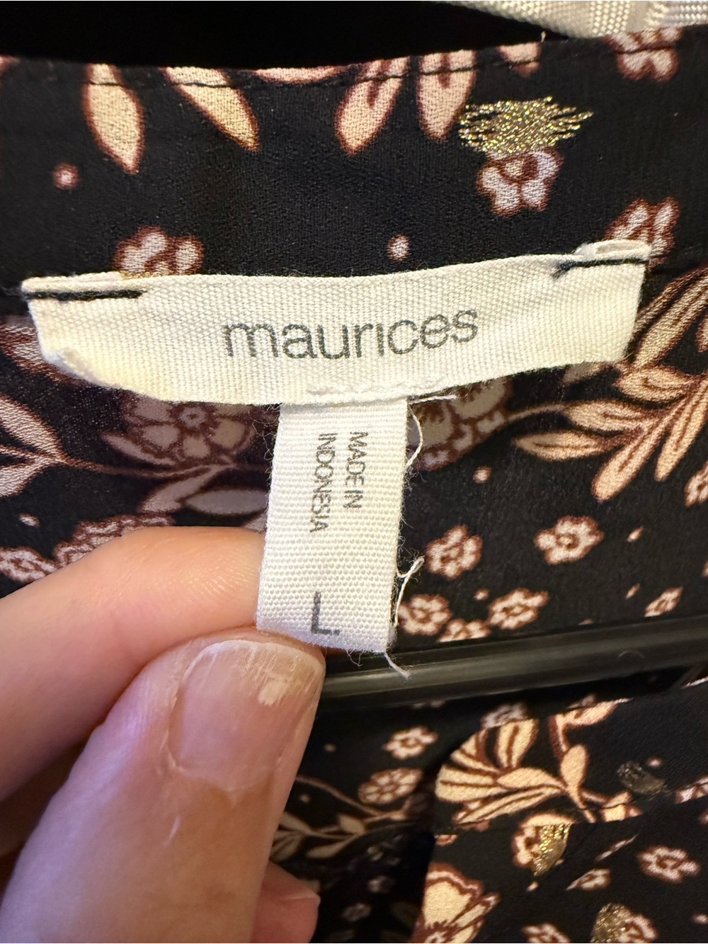 Maurices Black & Cream Floral V-Neck Blouse with Gold accents - Picture 4 of 6